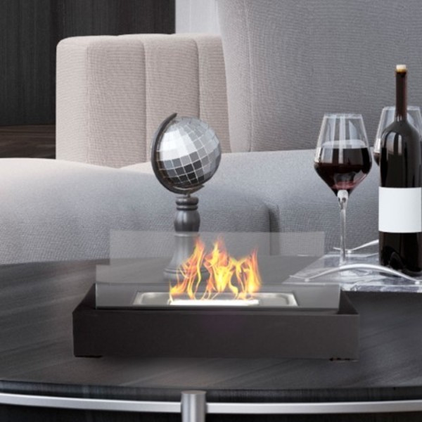 Hastings Home Bio Ethanol Ventless Fireplace, Tabletop Rectangular Real Flame Burning Indoor/Outdoor, Portable Heat 824003FRU